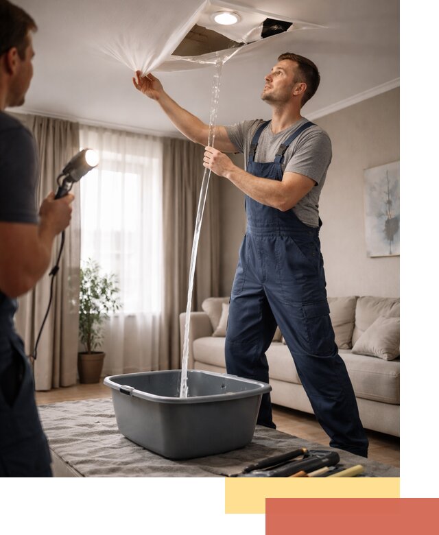 Слив воды с натяжного потолка в Новокубанске быстро и аккуратно