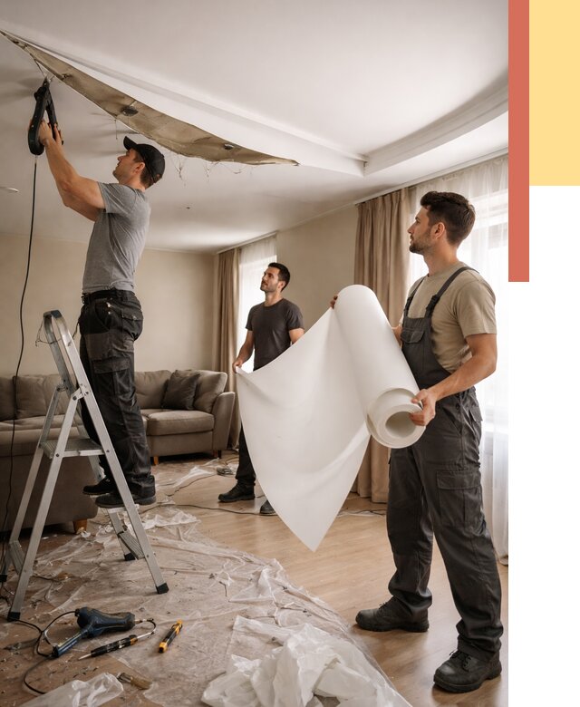 Замена полотна натяжного потолка в Новокубанске от 9878 руб. быстро и недорого | ОТДЕЛОЧНИК-Нкб