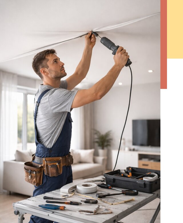 Ремонт натяжных потолков в Новокубанске от 9878 руб. под ключ — ОТДЕЛОЧНИК-Нкб