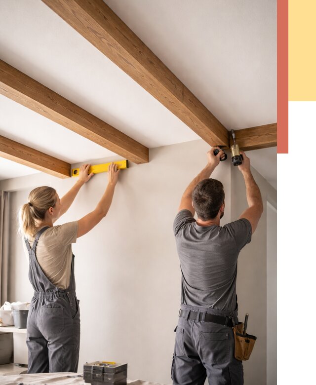 Монтаж декоративных балок на потолок в Новокубанске от 4367 руб. — ОТДЕЛОЧНИК-Нкб